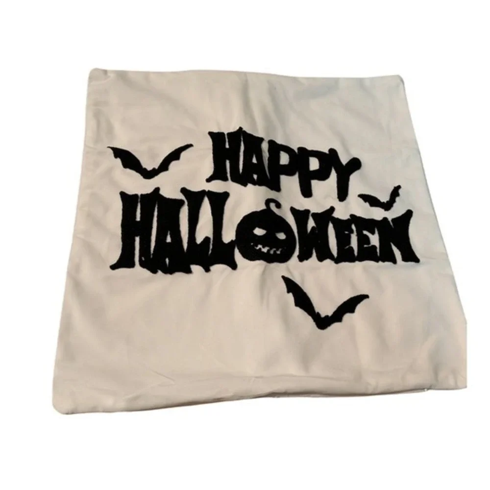 Halloween Throw Pillow‎ Covers Set of 2 Orange Boo White Happy Halloween Bats